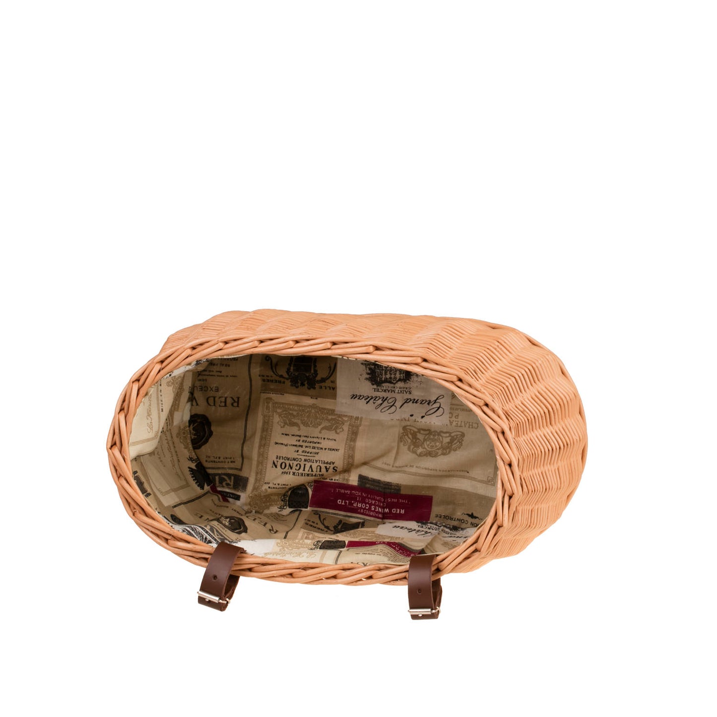 Marone petit panier de vélo en osier avec doublure beige et sangles