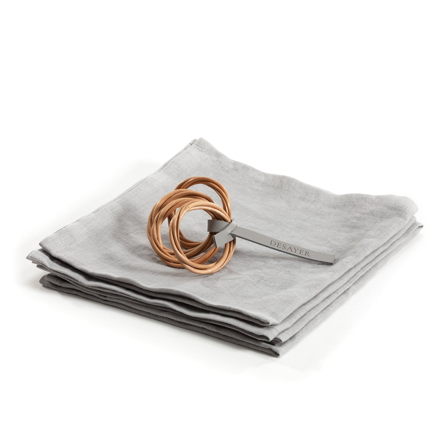 Amira wicker napkin ring with linen napkins, gray set of 4 pcs.