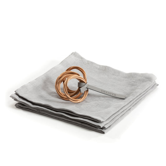 Amira wicker napkin ring with linen napkins, gray set of 4 pcs.