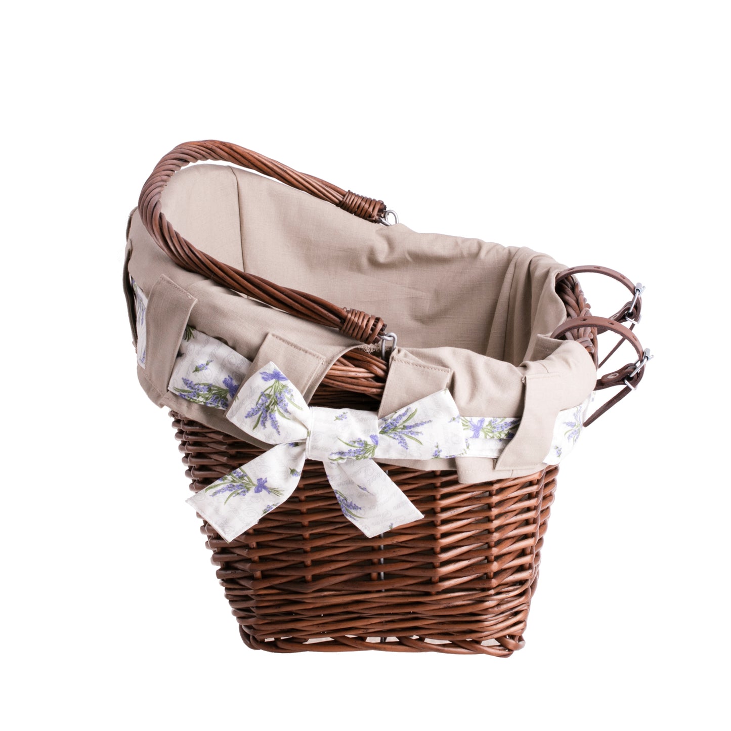 Magnus wicker bike basket with leather straps and trim TheWickerStories