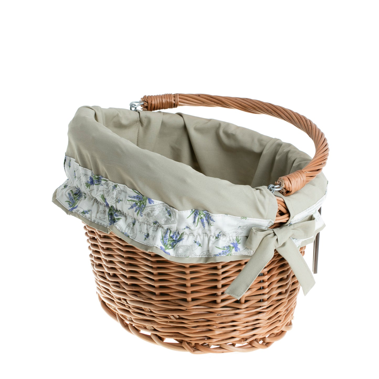 Maxian rieten fietskorf met beige voering, met handvat en stuurbevestiging