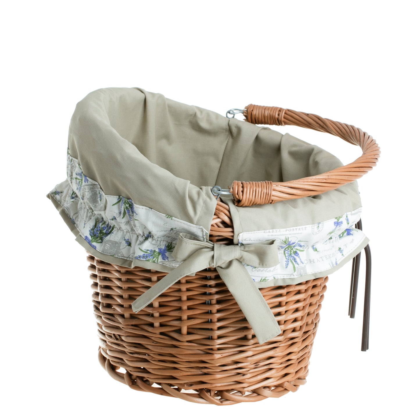 Maxian rieten fietskorf met beige voering, met handvat en stuurbevestiging
