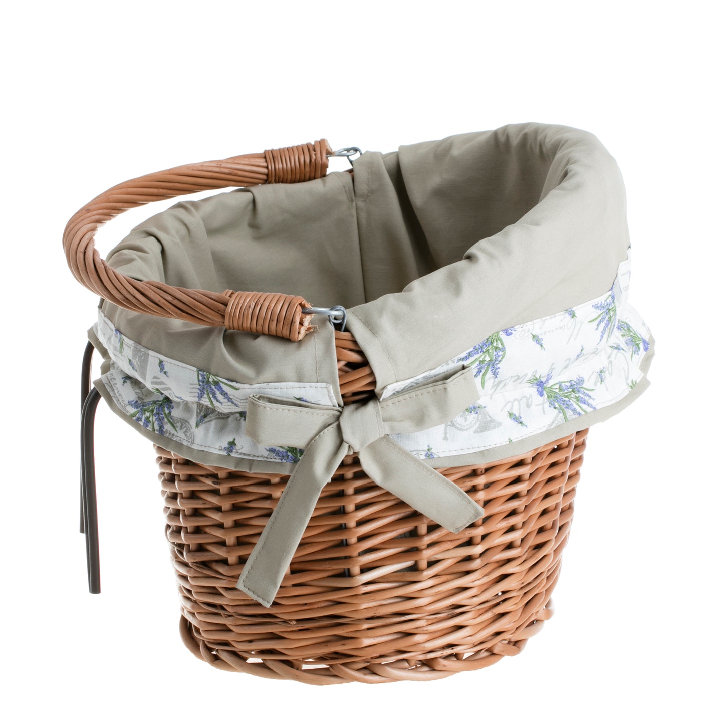 Maxian rieten fietskorf met beige voering, met handvat en stuurbevestiging