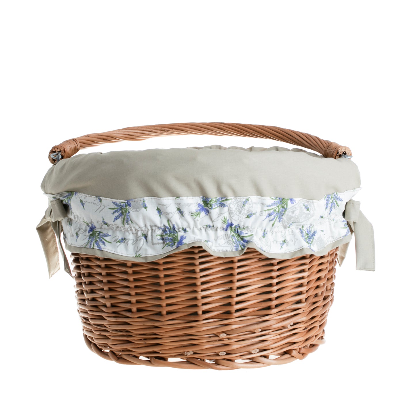 Maxian rieten fietskorf met beige voering, met handvat en stuurbevestiging