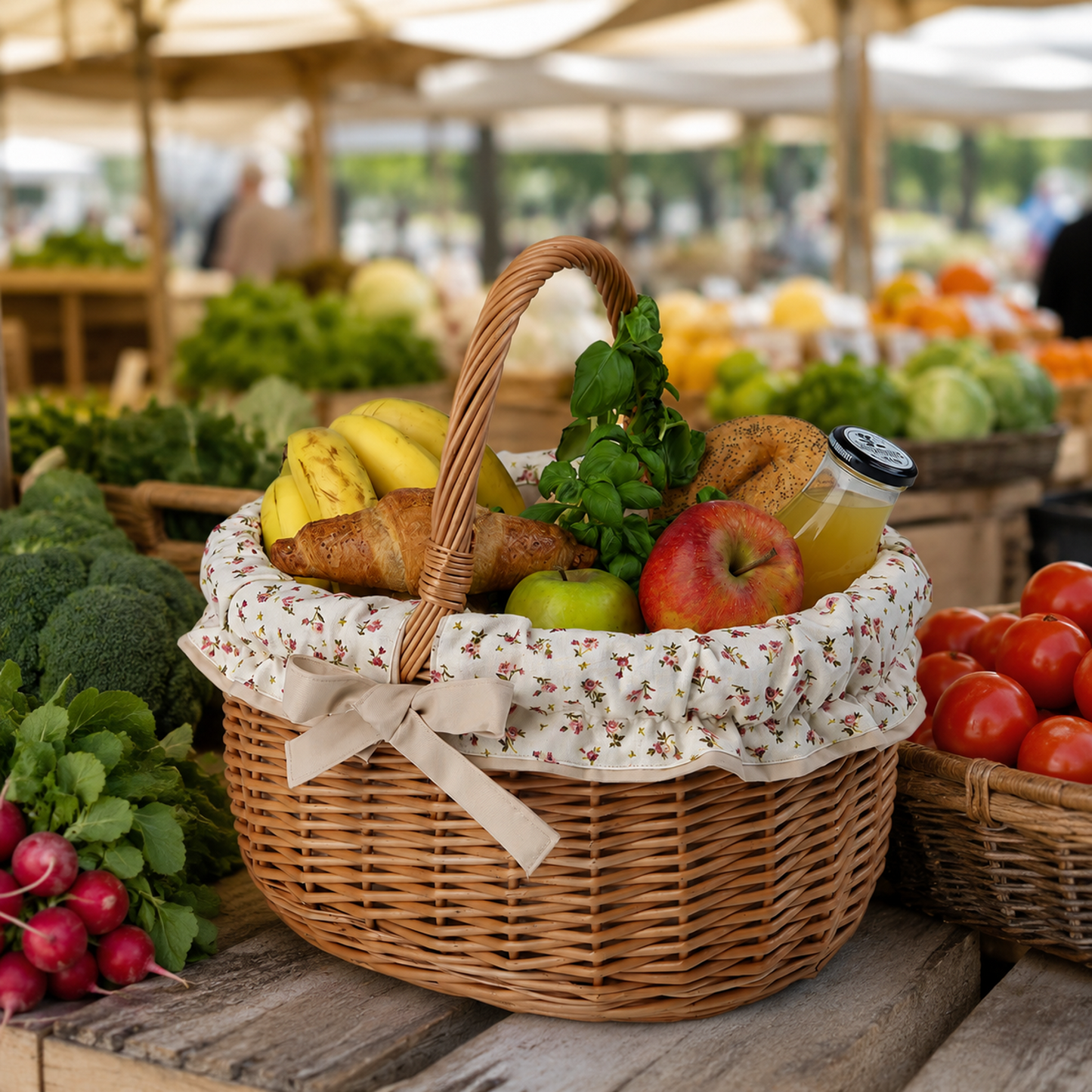 Werburga panier en osier pour courses avec finition beige et poignée TheWickerStories
