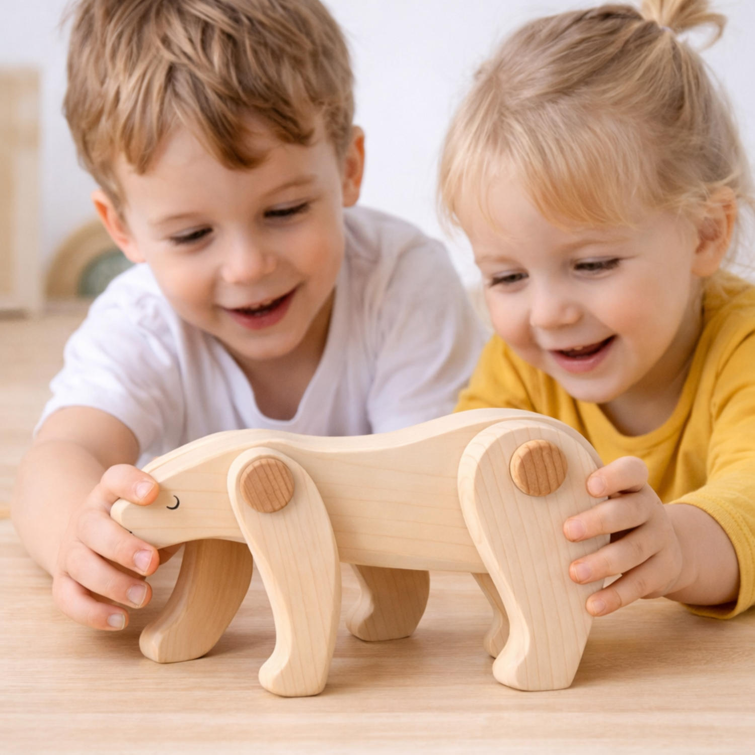 ours polaire en bois – figurine animale avec pattes mobiles