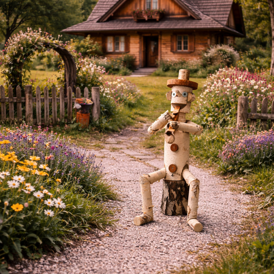 wooden decorative figurine made of birch for the garden