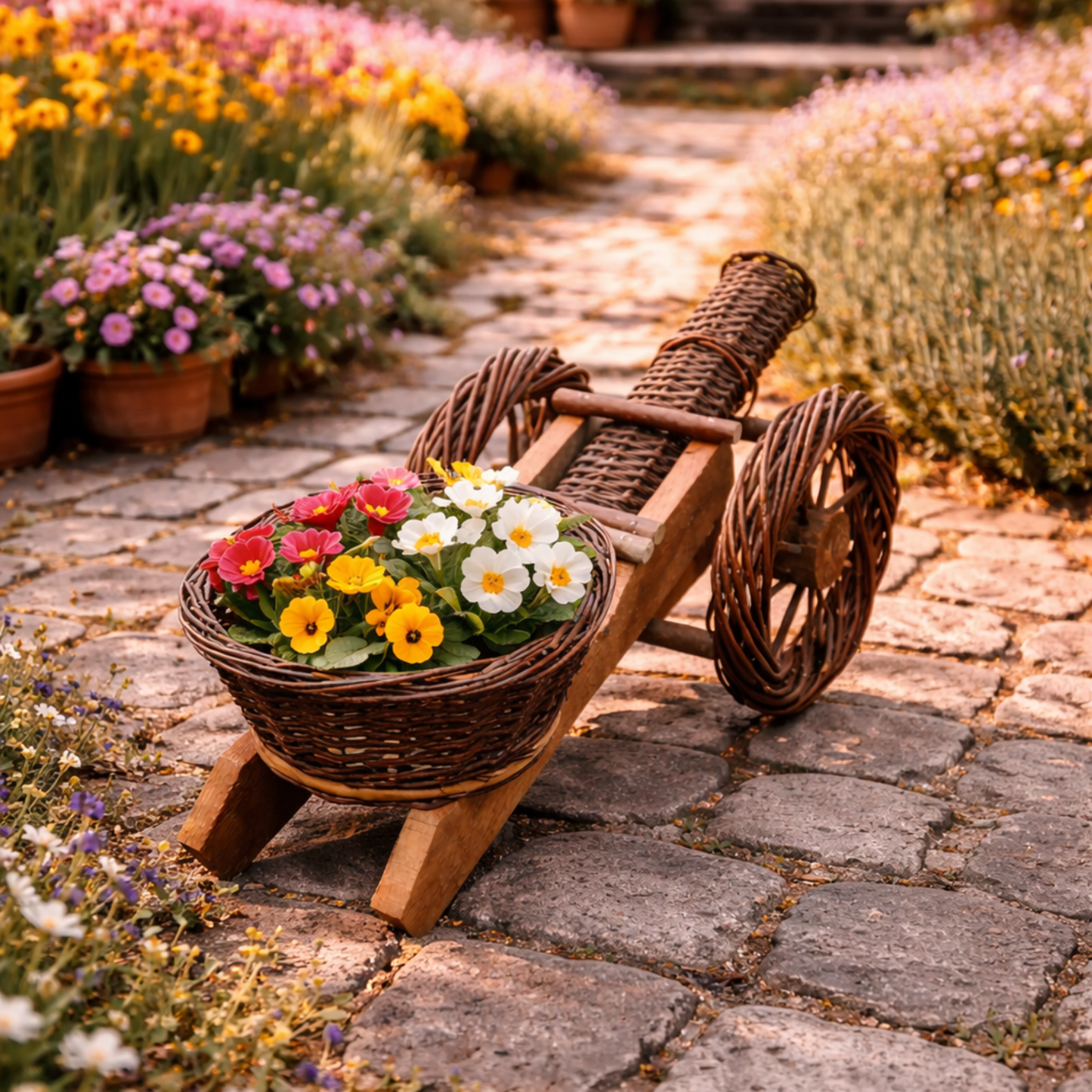 Lignum dekorative Figur aus Korbgeflecht mit Blumentöpfen für den Garten TheWickerStories