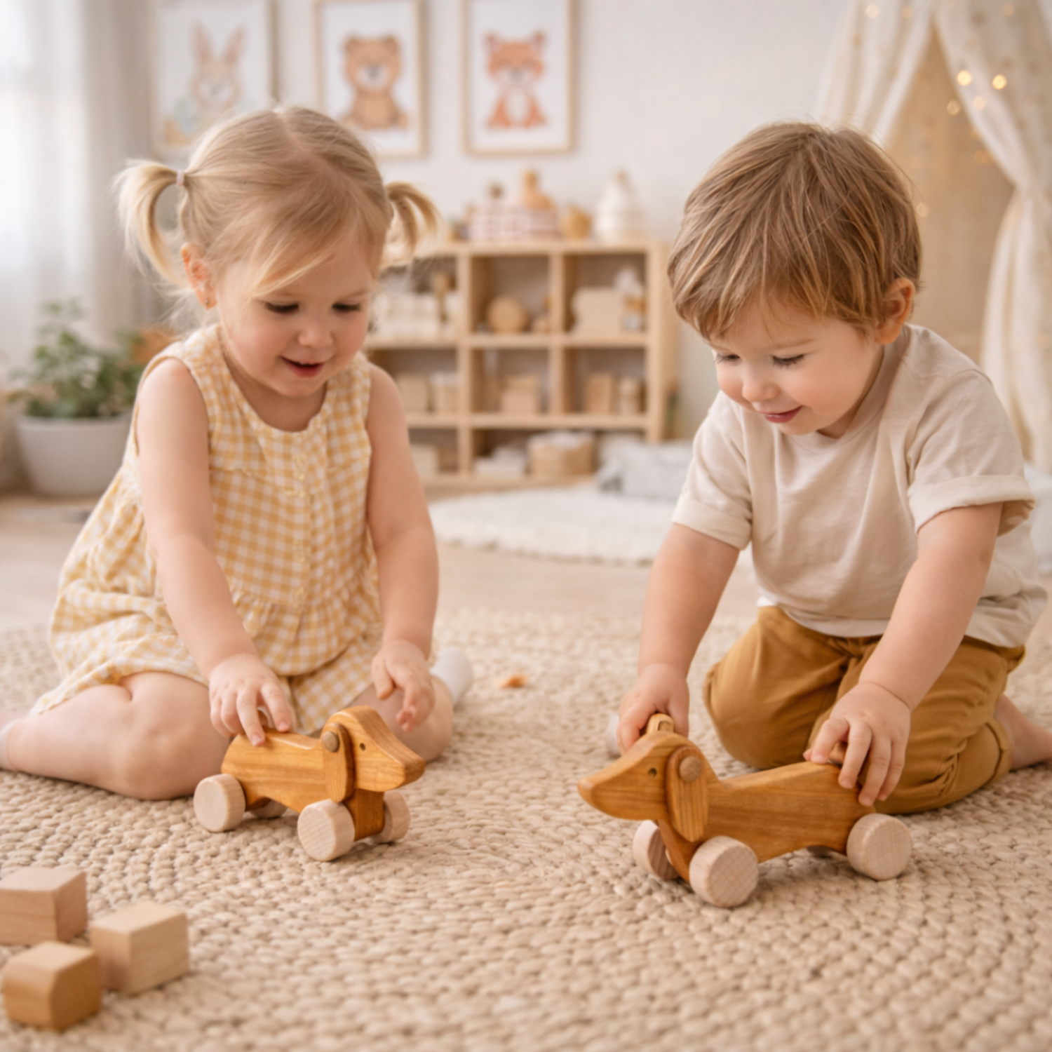 wooden dachshund on wheels – children's toy by