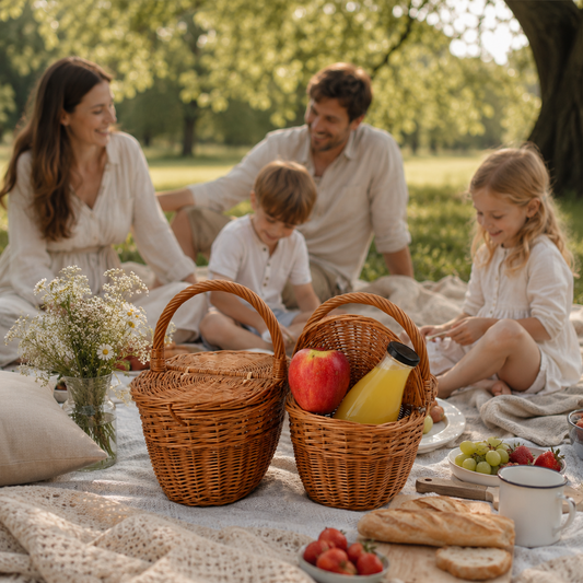 wicker picnic and play basket for children – set of 2 with lid,