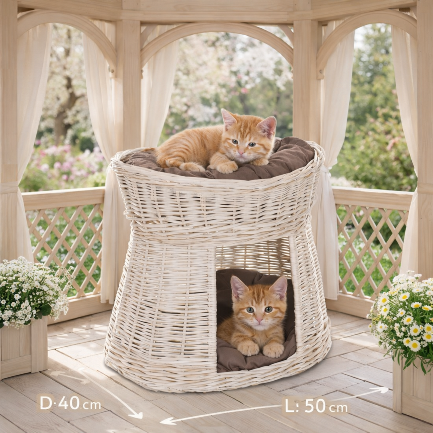 Erif rieten kattenhuis met kussens, tweelaags TheWickerStories