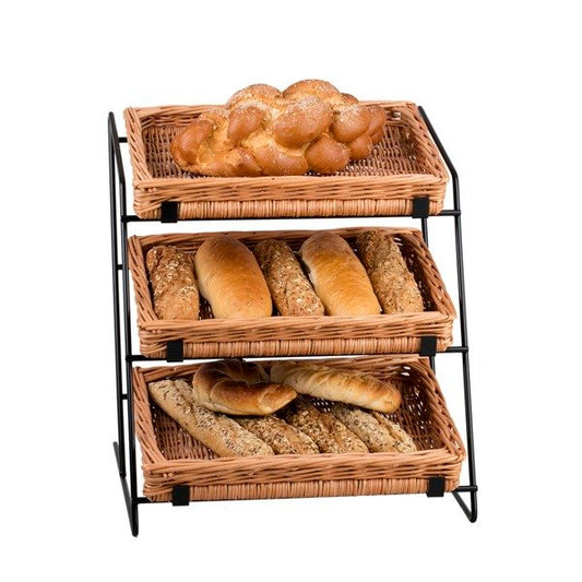 Tiforia Rieten toonbankdisplay met drie manden op een metalen frame