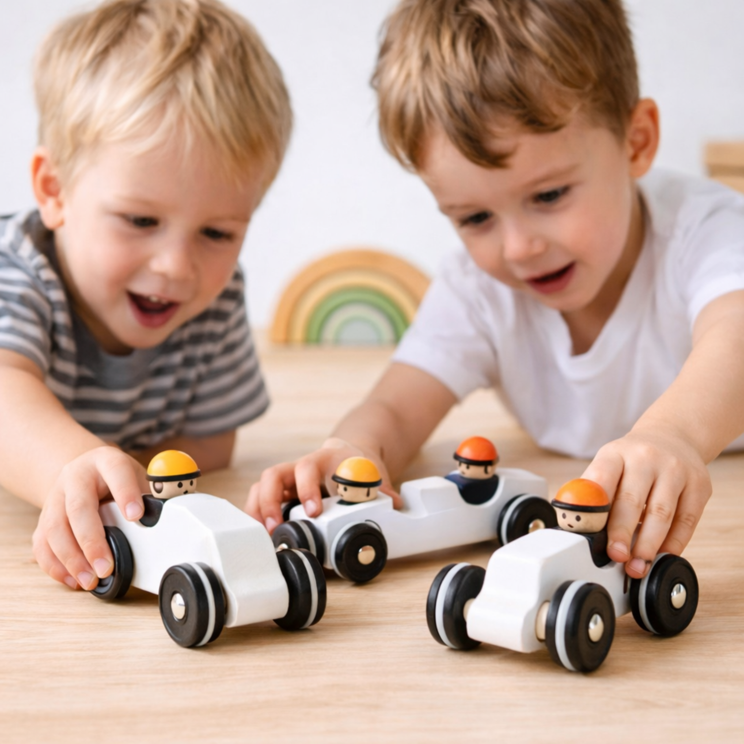 voiture rétro en bois avec conducteur – jouet pour enfants