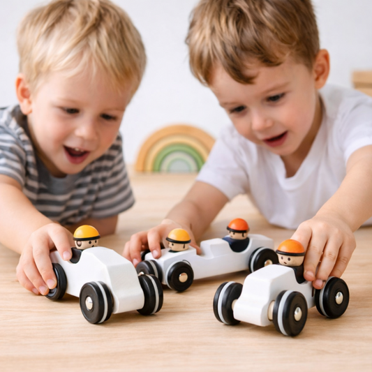 houten retroauto met bestuurder – speelgoed voor kinderen