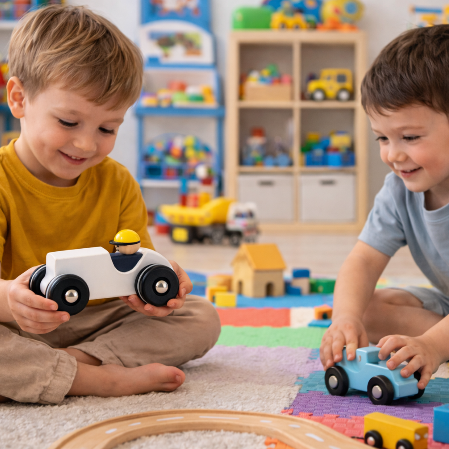 voiture rétro en bois avec conducteur – jouet pour enfants