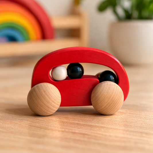 wooden car with 3 beads – children's toy
