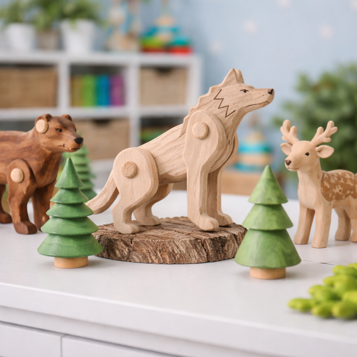 Pinus loup en bois – jouet éducatif mobile pour enfants TheWickerStories