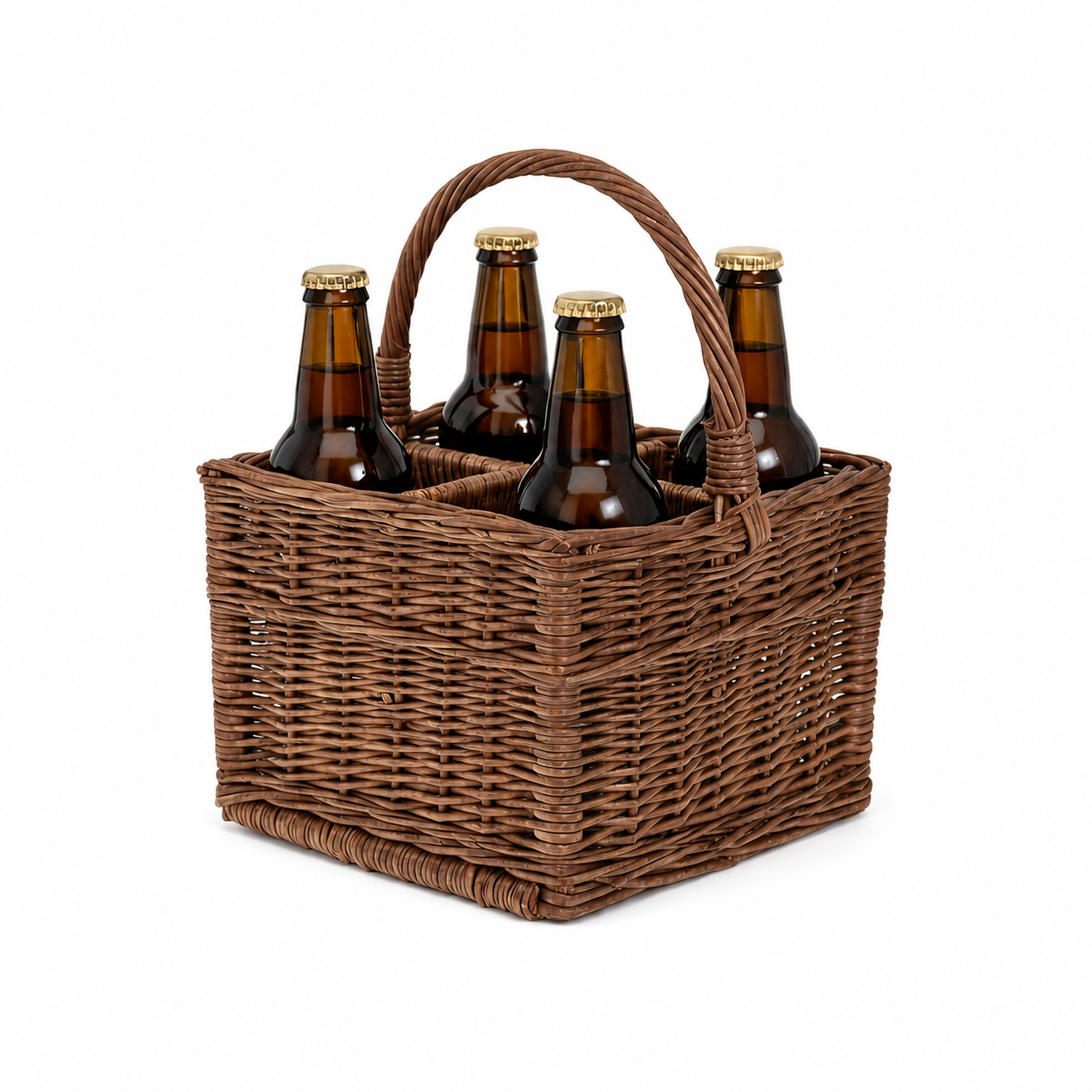wicker bottle basket with compartments and handle