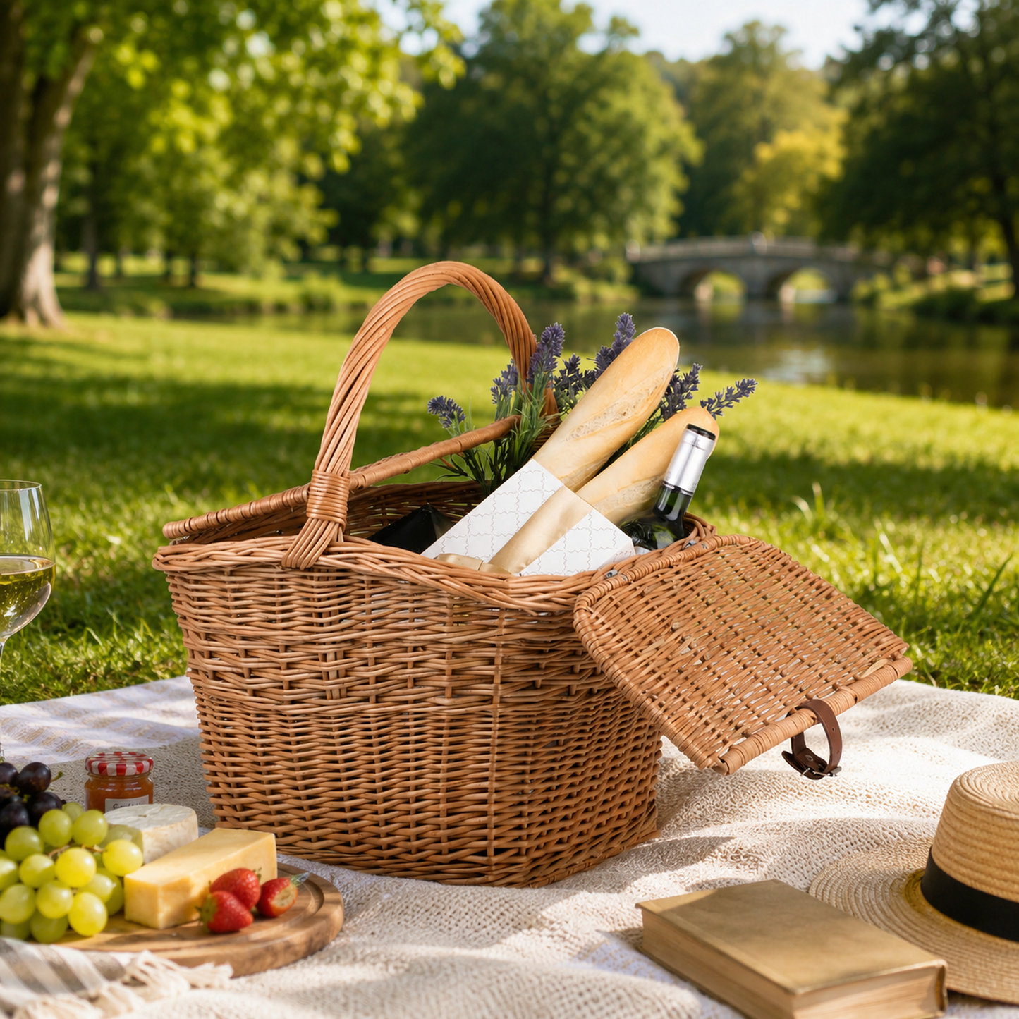 Kerria wicker picnic basket with lid and handle TheWickerStories