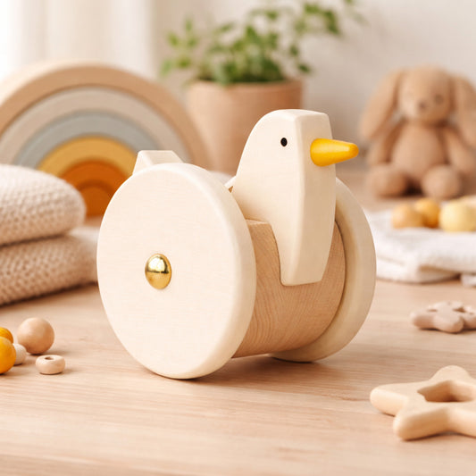 poule en bois sur roulettes – jouet pour enfants