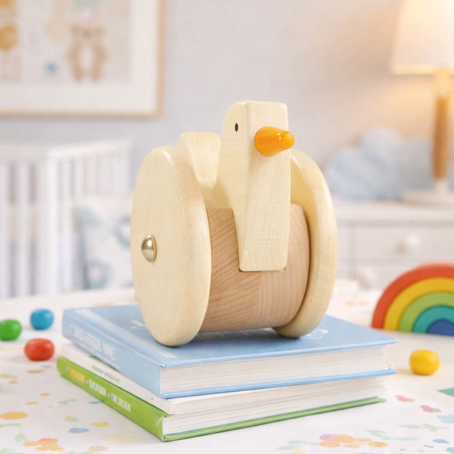 poule en bois sur roulettes – jouet pour enfants