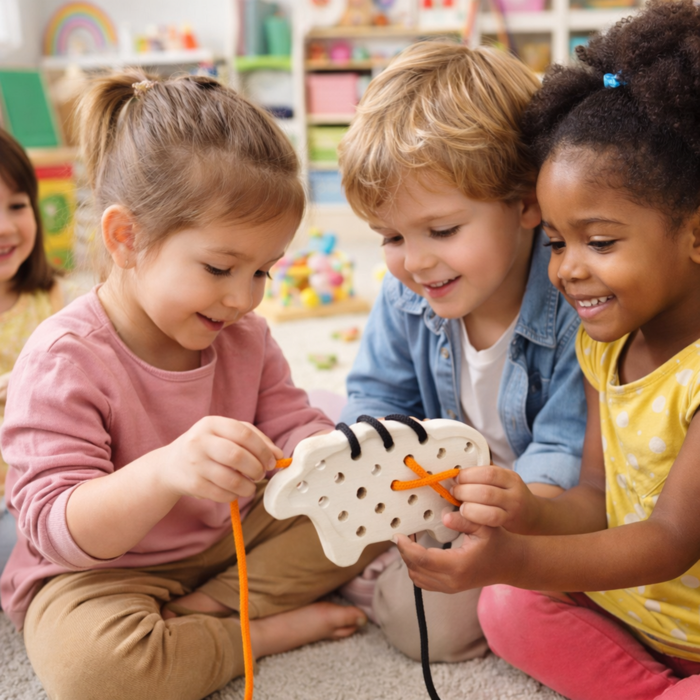 Pallium mouton en bois avec agneau - jouet pour enfants, écusson à coudre TheWickerStories