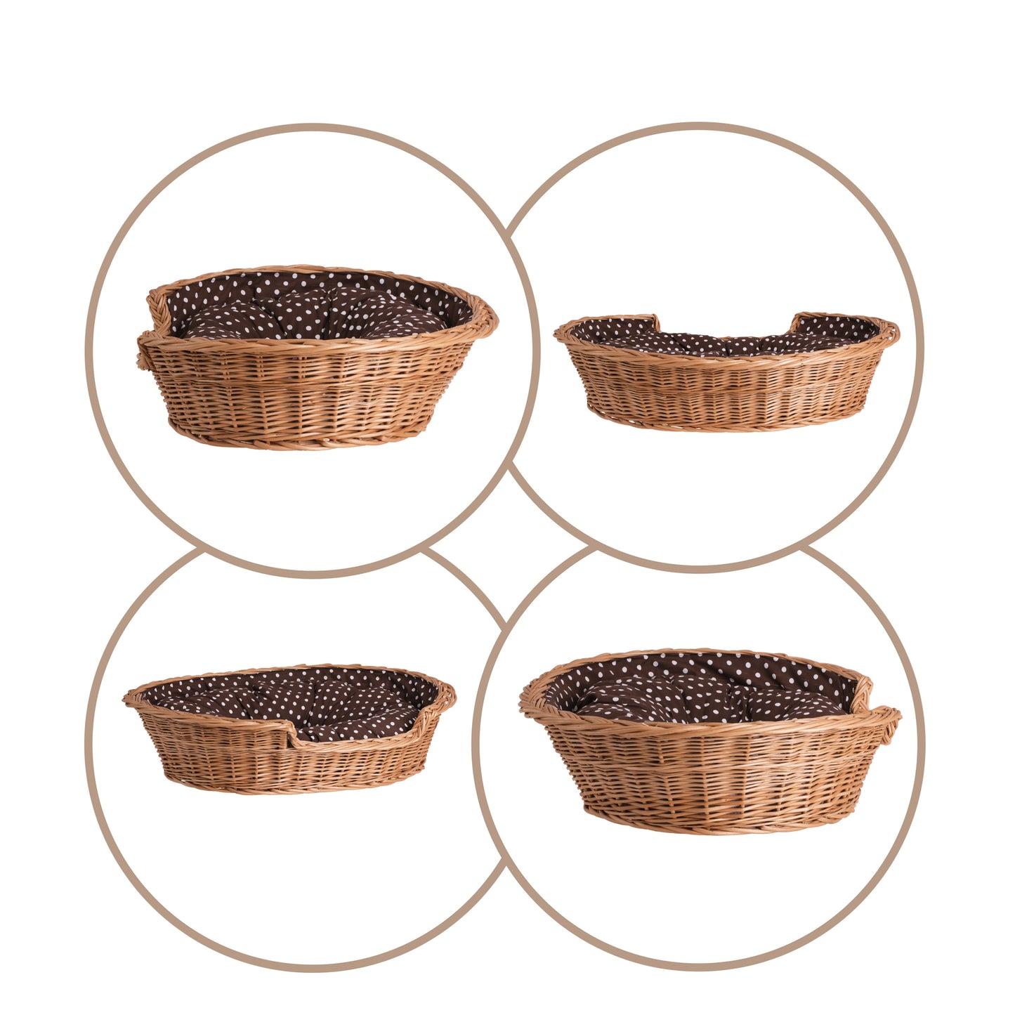 Esmira wicker pet bed for dogs and cats with brown cushion TheWickerStories