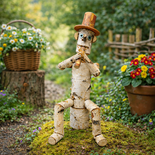 wooden decorative birch figurine for the garden
