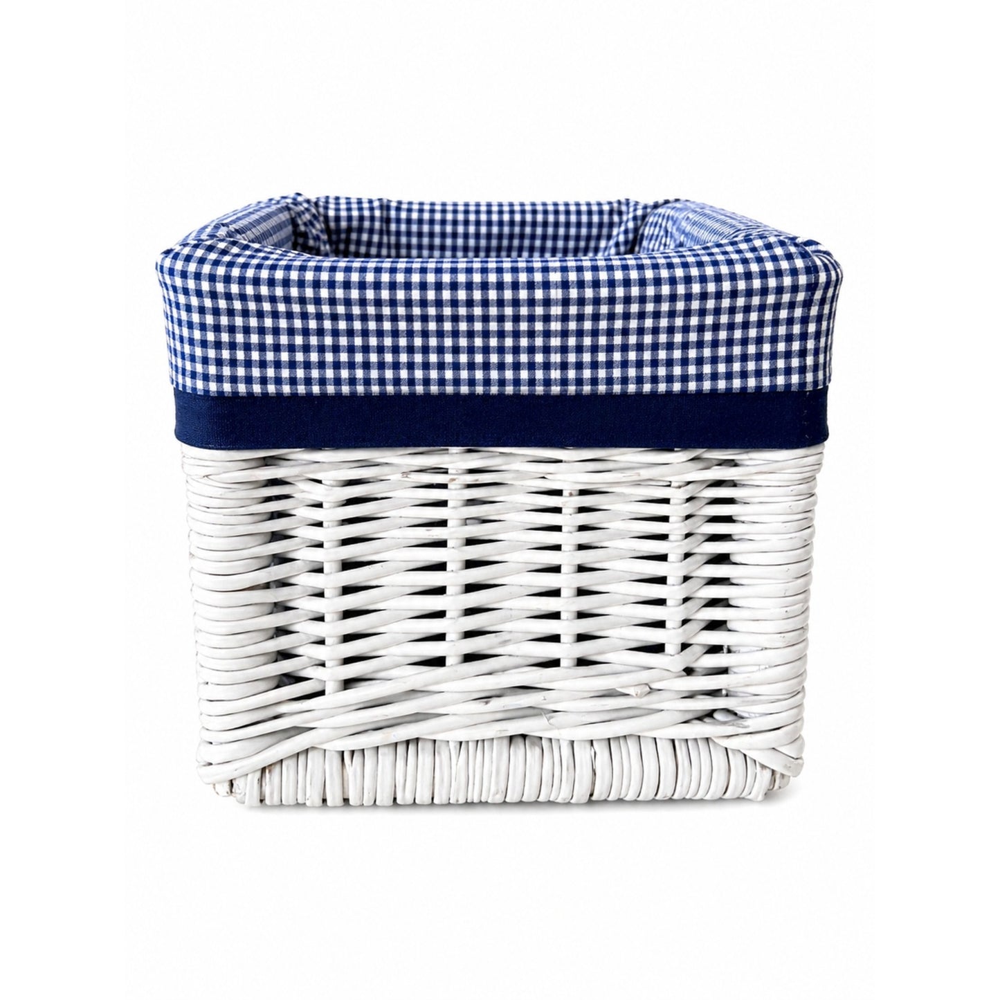 Novinus wicker organizer basket with navy trim TheWickerStories