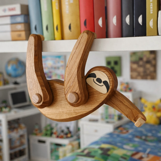 wooden sloth on a branch – toy with movable paws