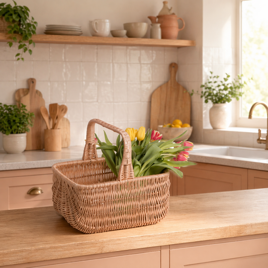 wicker basket with handle