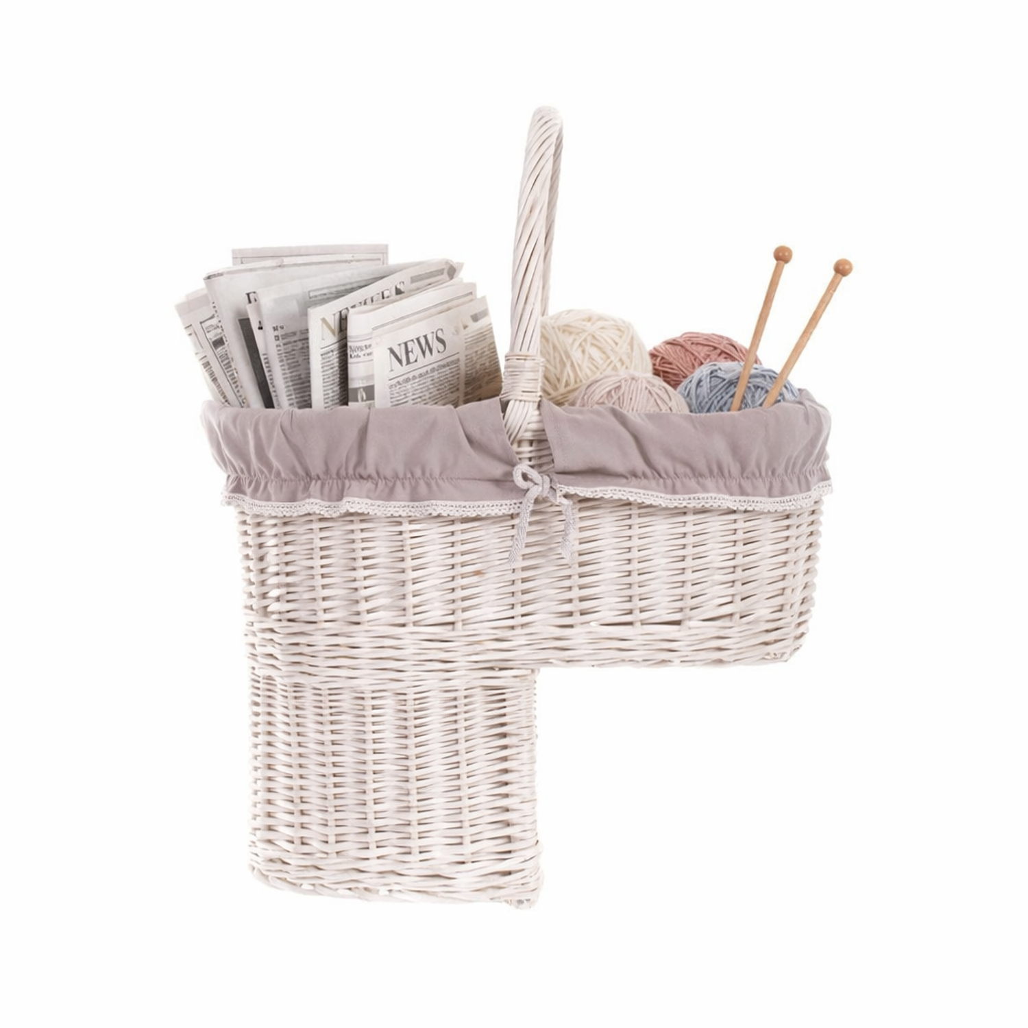 wicker stair basket with beige lining