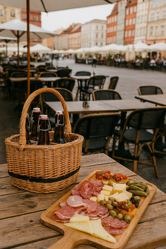 wicker bottle basket with compartments and handle