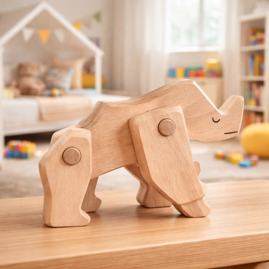 wooden rhinoceros – animal figurine with movable legs