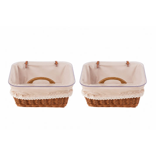 wicker bread basket for display with beige trim and transparent lid – set of 2