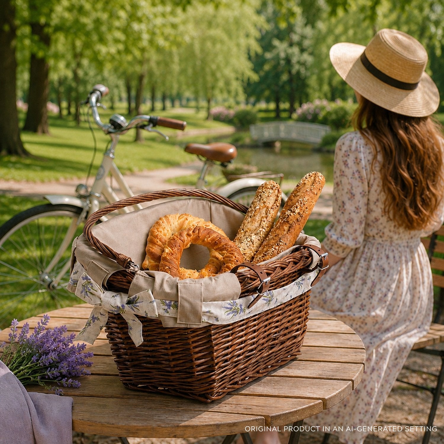 Magnus wicker bike basket with leather straps and trim TheWickerStories