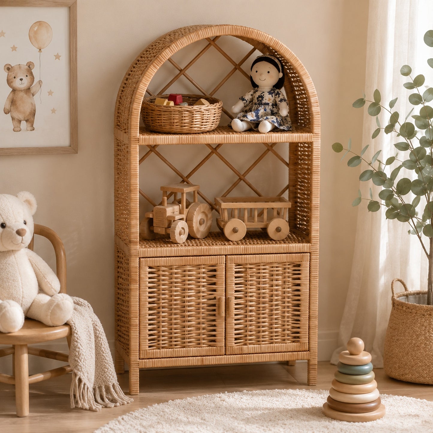 Camellia Weidenschrank mit Regalböden und Türen TheWickerStories